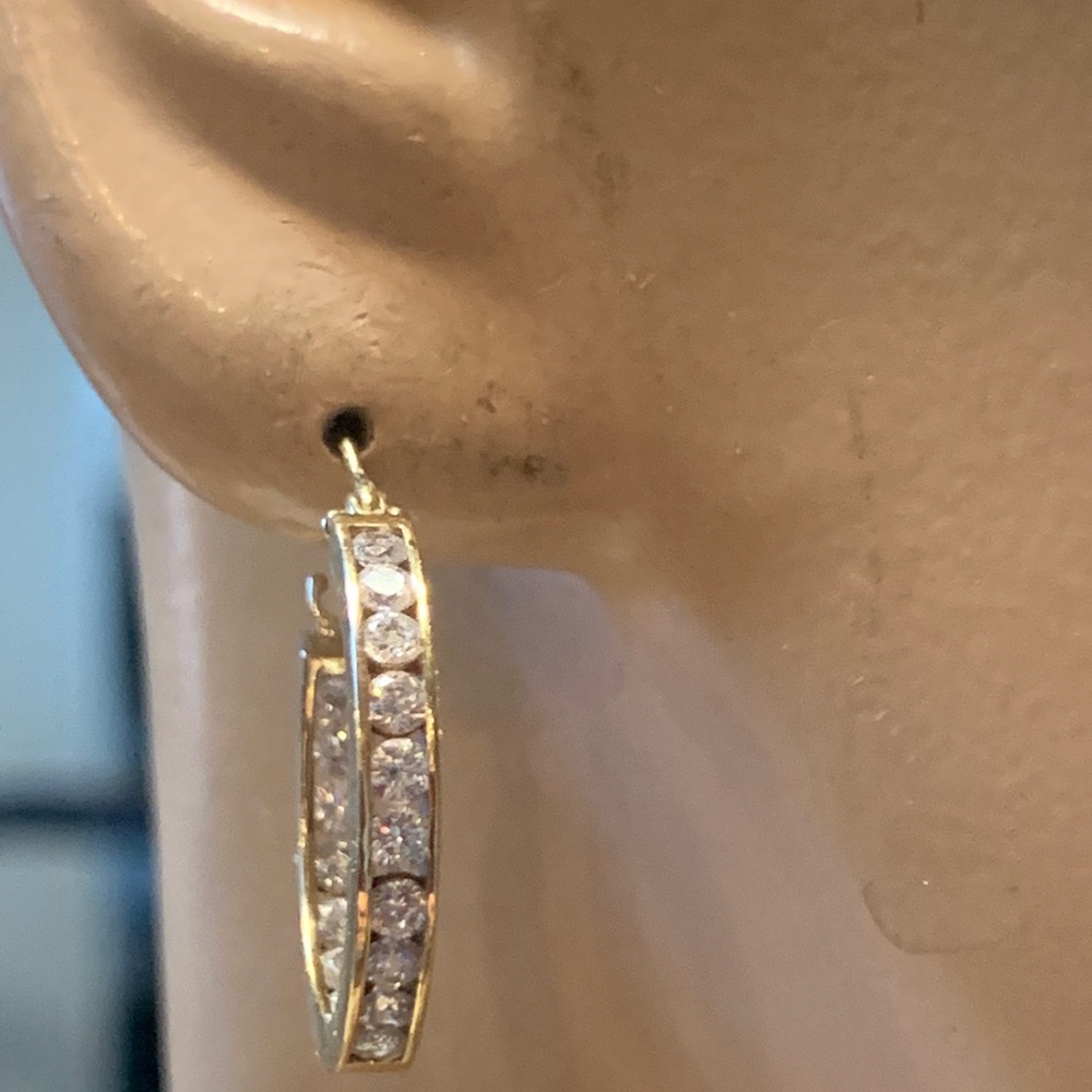 14Karat GOLD CHANNEL SET CZ’s HOOP EARRINGS.